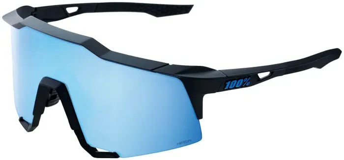 100% Speedcraft Sunglasses – Matte Black HiPER Blue Multilayer Mirror Lens