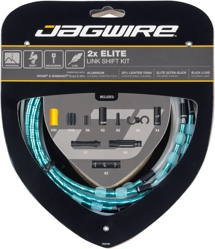Jagwire 2x Elite Link Shift Cable Kit – SRAM/Shimano Polished Ultra-Slick Cables Ltd. Celeste