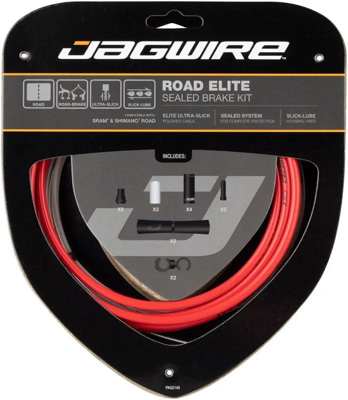 Jagwire Road Elite Sealed Brake Cable Kit – SRAM/Shimano Ultra-Slick Uncoated Cables Red