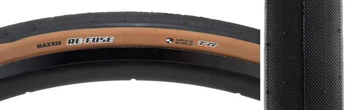 Maxxis Re-Fuse Tire – 700 x 40 Tubeless Folding BLK/Dark Tan Dual MaxxShield