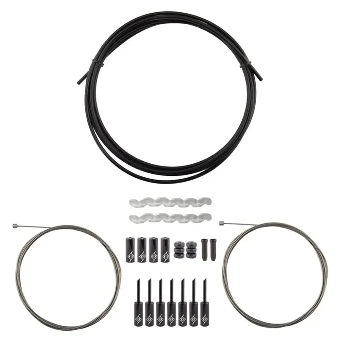 Origin8 Slick Compressionless 2x Gear Cable/Housing Kit Front and Rear 3200mm/2300mm & 2800mm 4mm/1.1mm Black MTB/Road Compressionless
