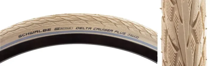 Schwalbe Delta Cruiser Plus Tire – 700 x 35 Clincher Wire Creme/Reflective Active Line PunctureGuard SBC