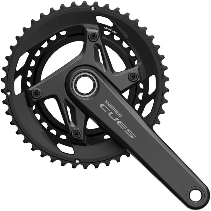 Shimano CUES FC-U6040-2 Crankset – 170mm 9/10-Speed 46/32t Asymmetric 110 BCD Hollowtech II Crankarms BLK