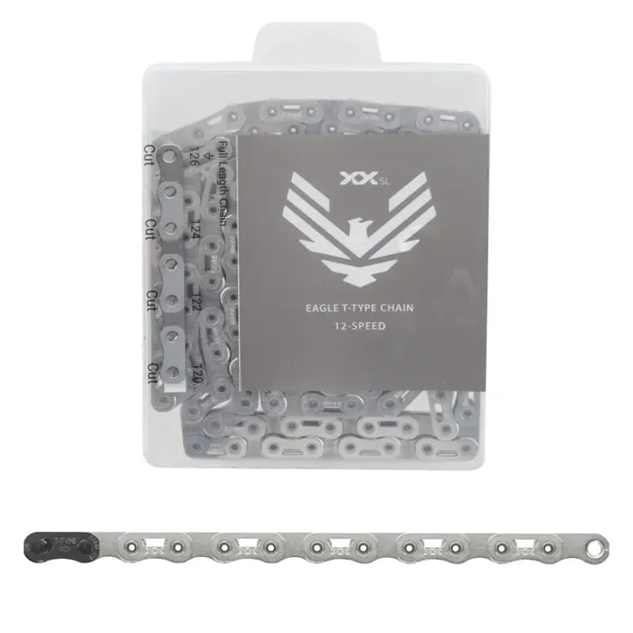 SRAM XX SL Eagle T-Type Flattop Chain – 12-Speed 126 Links Hollow Pin Includes PowerLock Connector PVD Coated Silver