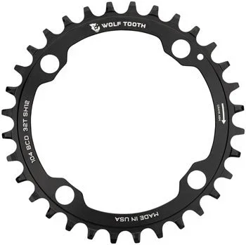 Wolf Tooth 104 BCD Chainring – 34t, 104 BCD, 4-Bolt, Requires Shimano 12-Speed Hyperglide+ Chain, Black