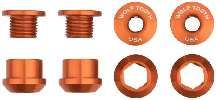 Wolf Tooth 1x Chainring Bolt Set – 6mm Dual Hex Fittings Set/4 Orange
