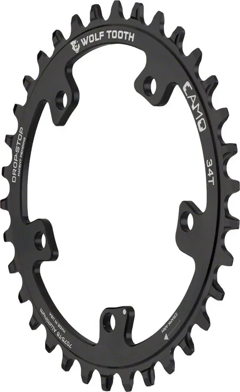 Wolf Tooth CAMO Aluminum Chainring – 34t Wolf Tooth CAMO Mount Drop-Stop A BLK