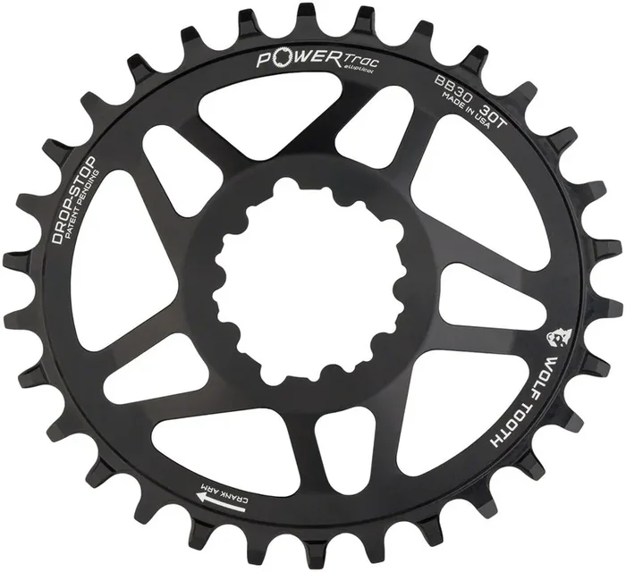 Wolf Tooth Elliptical Direct Mount Chainring – 30t SRAM Direct Mount Drop-Stop A For SRAM BB30 Short Spindle Cranks 0mm Offset BLK