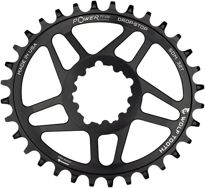 Wolf Tooth Elliptical Direct Mount Chainring – 32t SRAM Direct Mount Drop-Stop For SRAM 3-Bolt Cranksets 6mm Offset BLK